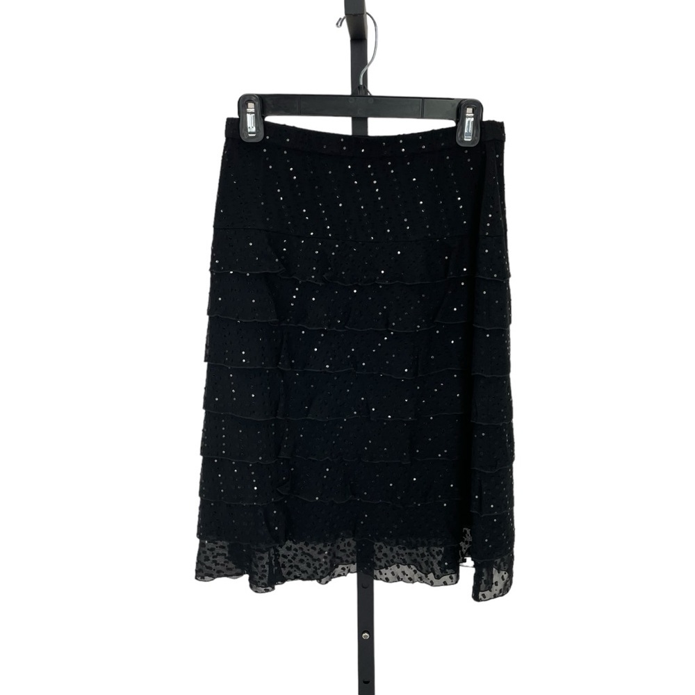 St. John Evening Sequined Silk Tiered Skirt 4 Black - Picture 6 of 12
